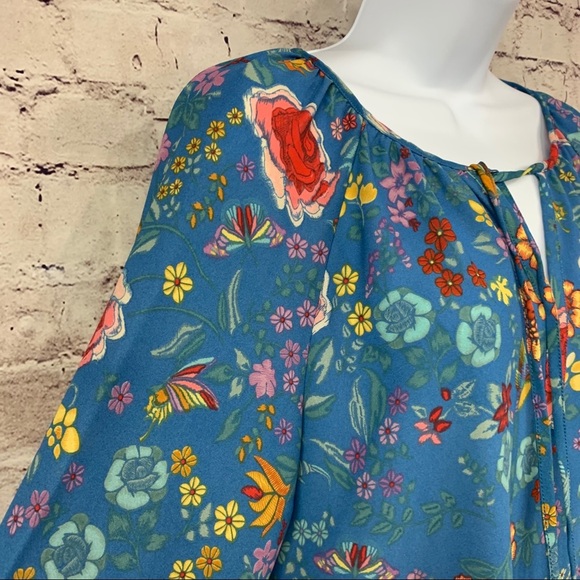 Dalia Blue Floral Print Semi Sheer Long Sleeve Blouse - Picture 3 of 12
